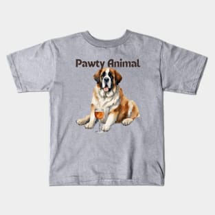 Saint Bernard Dog Pawty Animal Kids T-Shirt